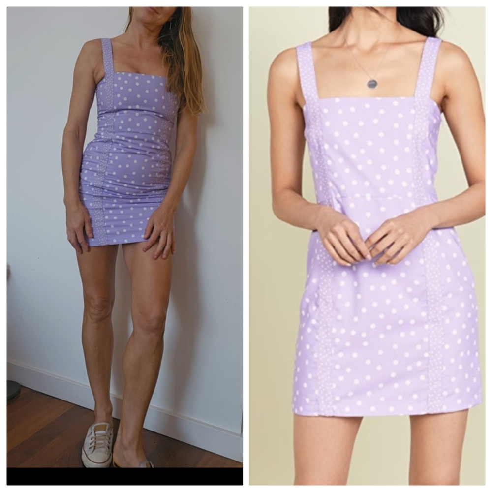 Solid + Striped Polka Dot Print Mini Tank Dress Xs - image 1